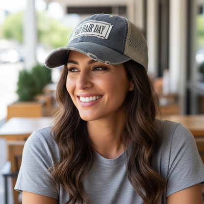 "Bad Hair Day" Distressed Trucker Cap