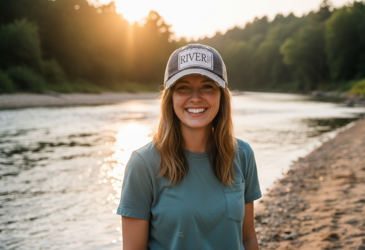 "River Girl" Distressed Trucker Cap