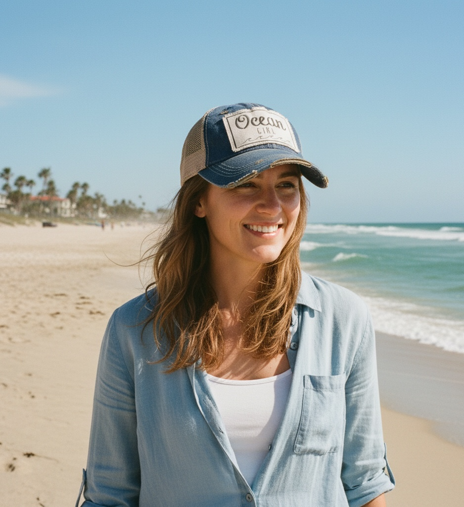 "Ocean Girl" Distressed Trucker Cap