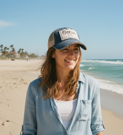 "Ocean Girl" Distressed Trucker Cap