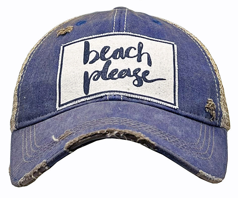 "Beach Please" Distressed Trucker Cap