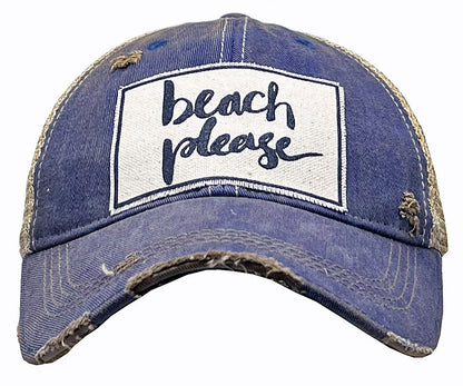 "Beach Please" Distressed Trucker Cap