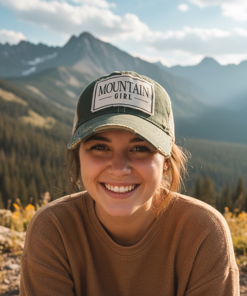 "Mountain Girl" Distressed Trucker Cap