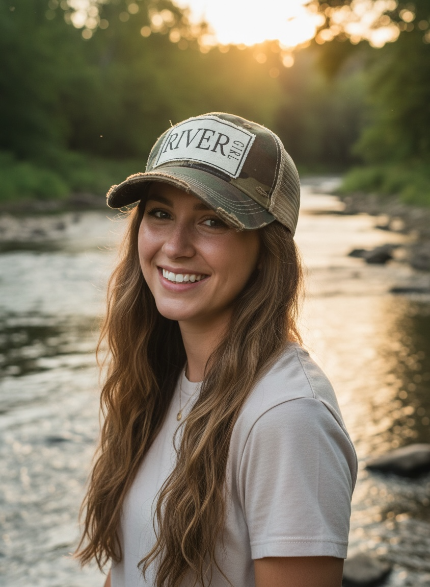 "River Girl" Distressed Trucker Cap