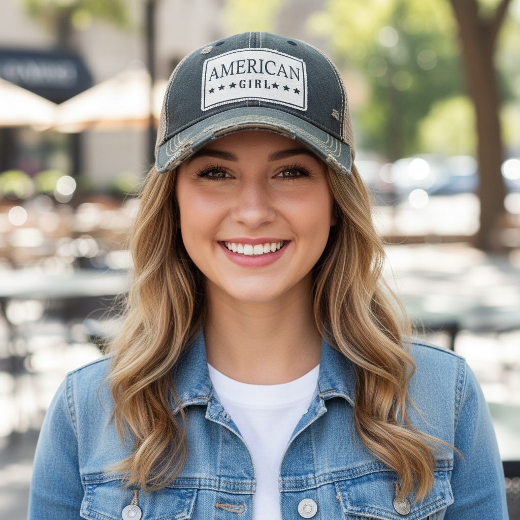 "American Girl" Distressed Trucker Cap