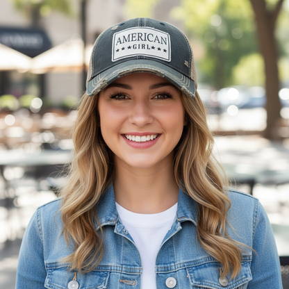 "American Girl" Distressed Trucker Cap