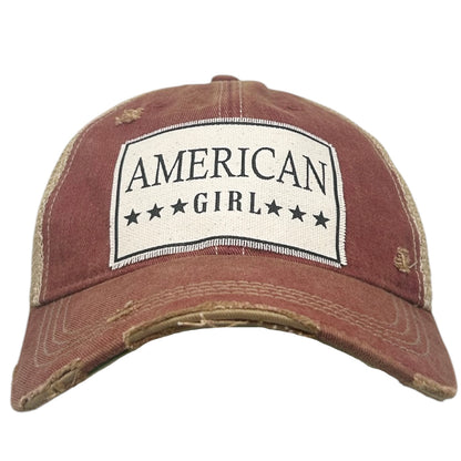 "American Girl" Distressed Trucker Cap