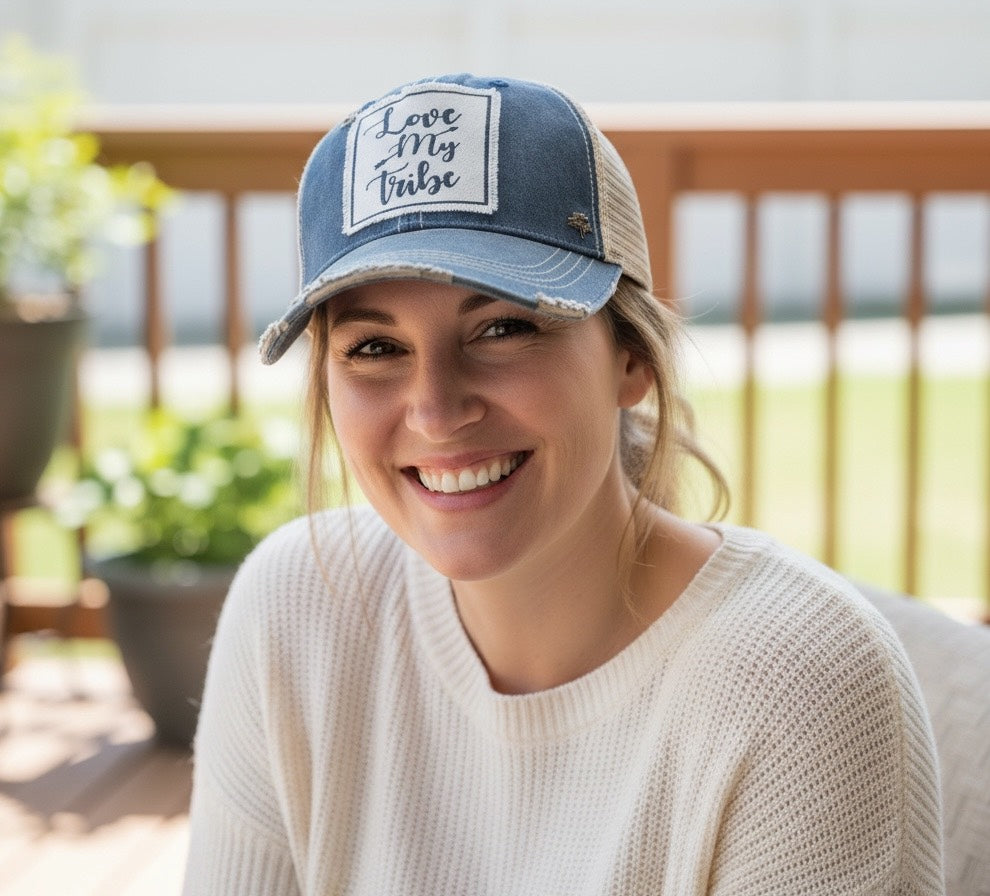 "Love My Tribe" Distressed Trucker Cap
