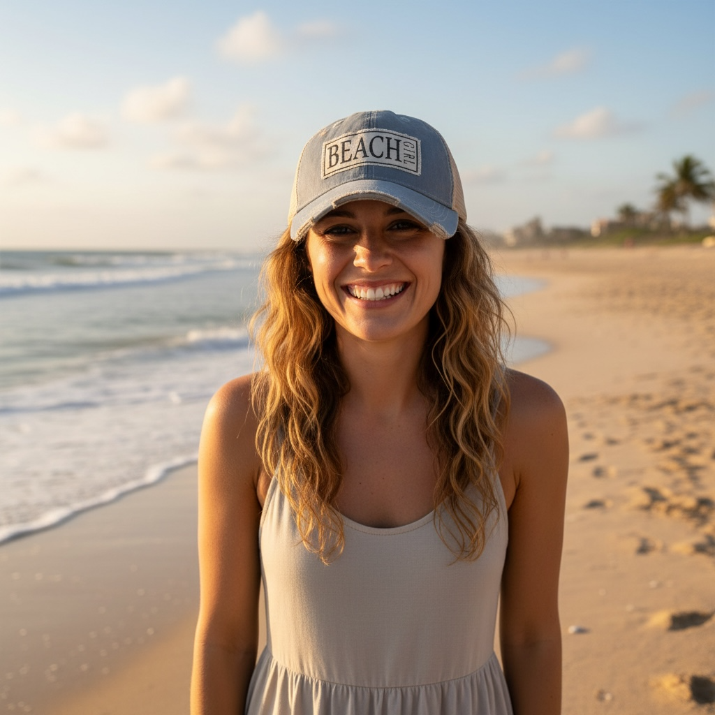 "Beach Girl" Distressed Trucker Cap