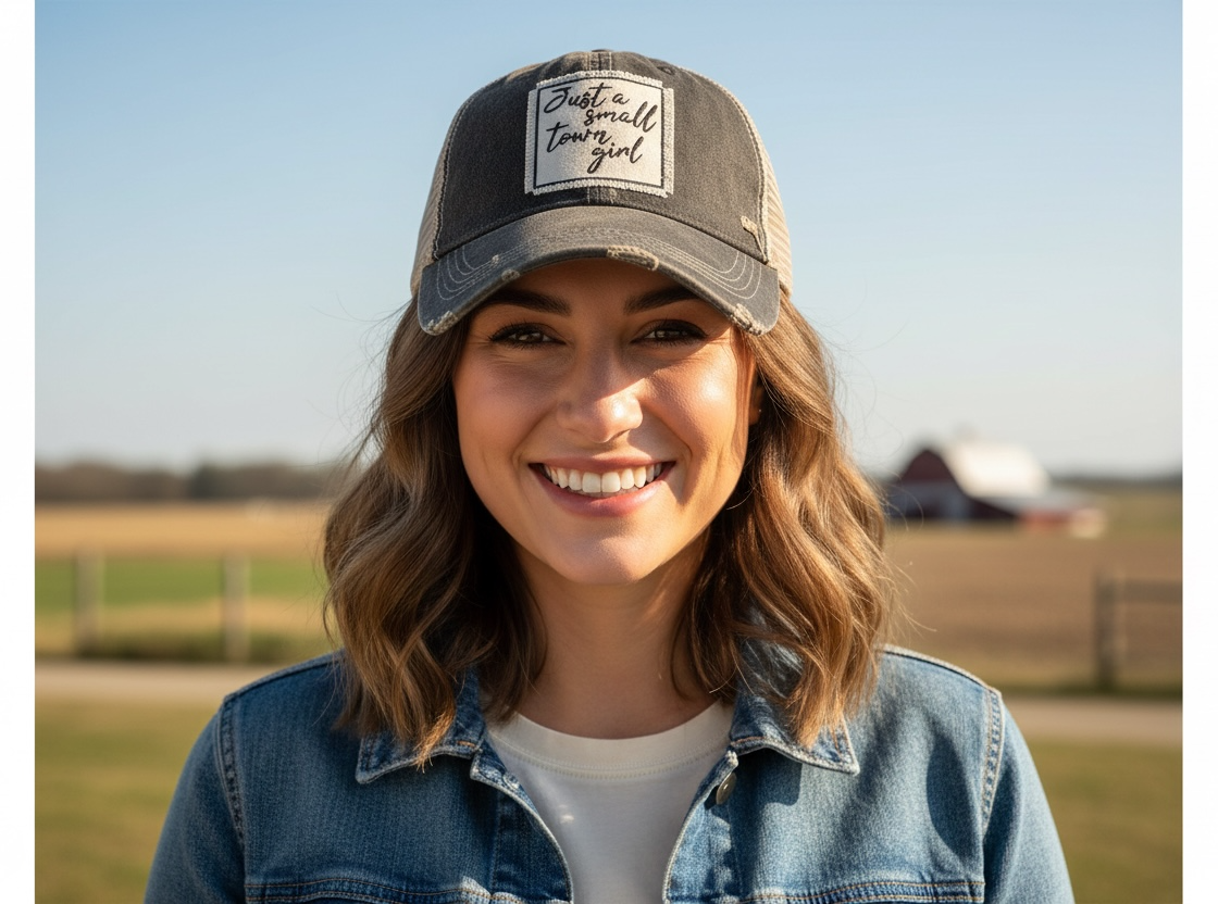 "Just A Small Town Girl" Distressed Trucker Cap