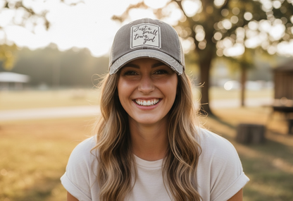 "Just A Small Town Girl" Distressed Trucker Cap