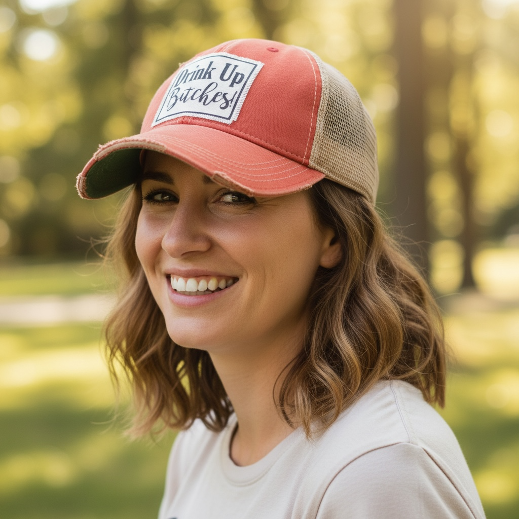 "Drink Up Bitches" Distressed Trucker Cap