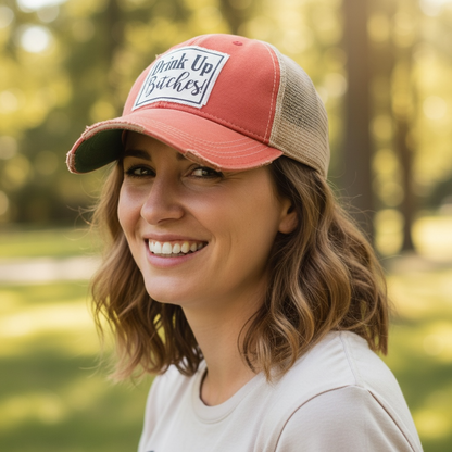"Drink Up Bitches" Distressed Trucker Cap