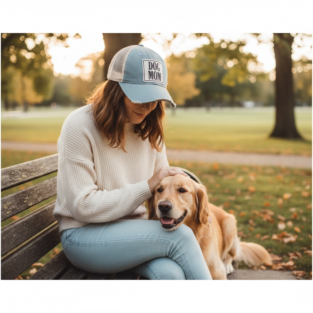 "DOG MOM" Distressed Trucker Cap