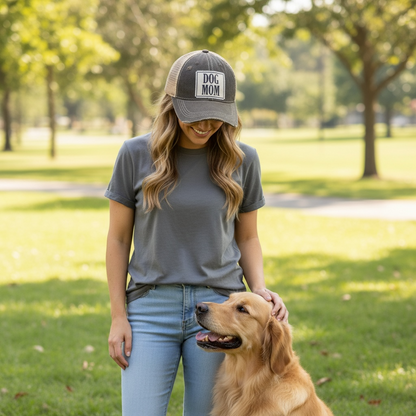 "DOG MOM" Distressed Trucker Cap