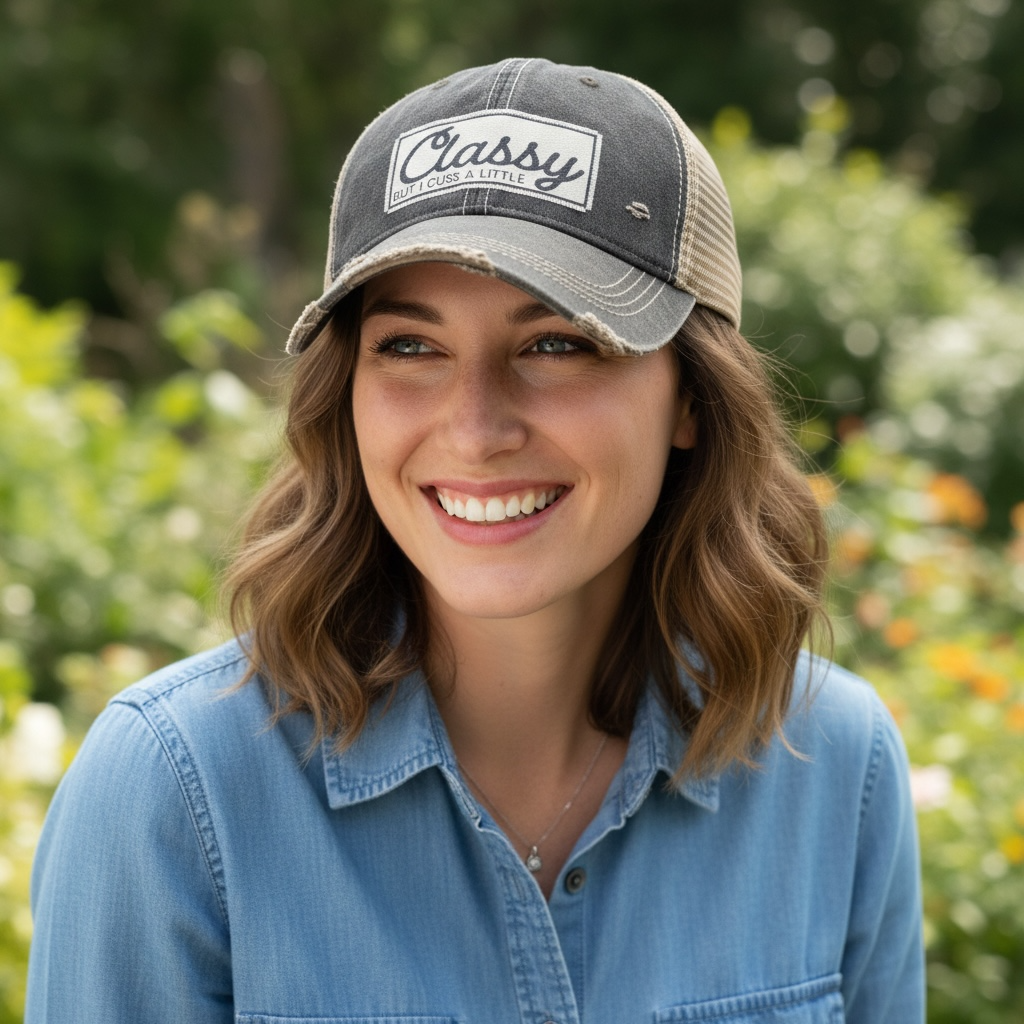 "Classy But I Cuss A Little" Distressed Trucker Cap
