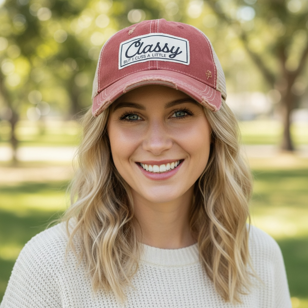 "Classy But I Cuss A Little" Distressed Trucker Cap