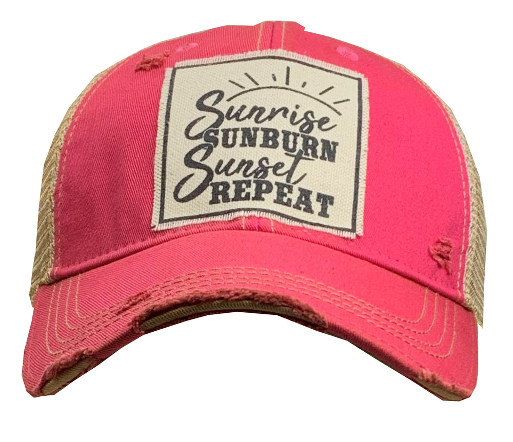 "Sunrise Sunburn Sunset Repeat" Distressed Trucker Cap