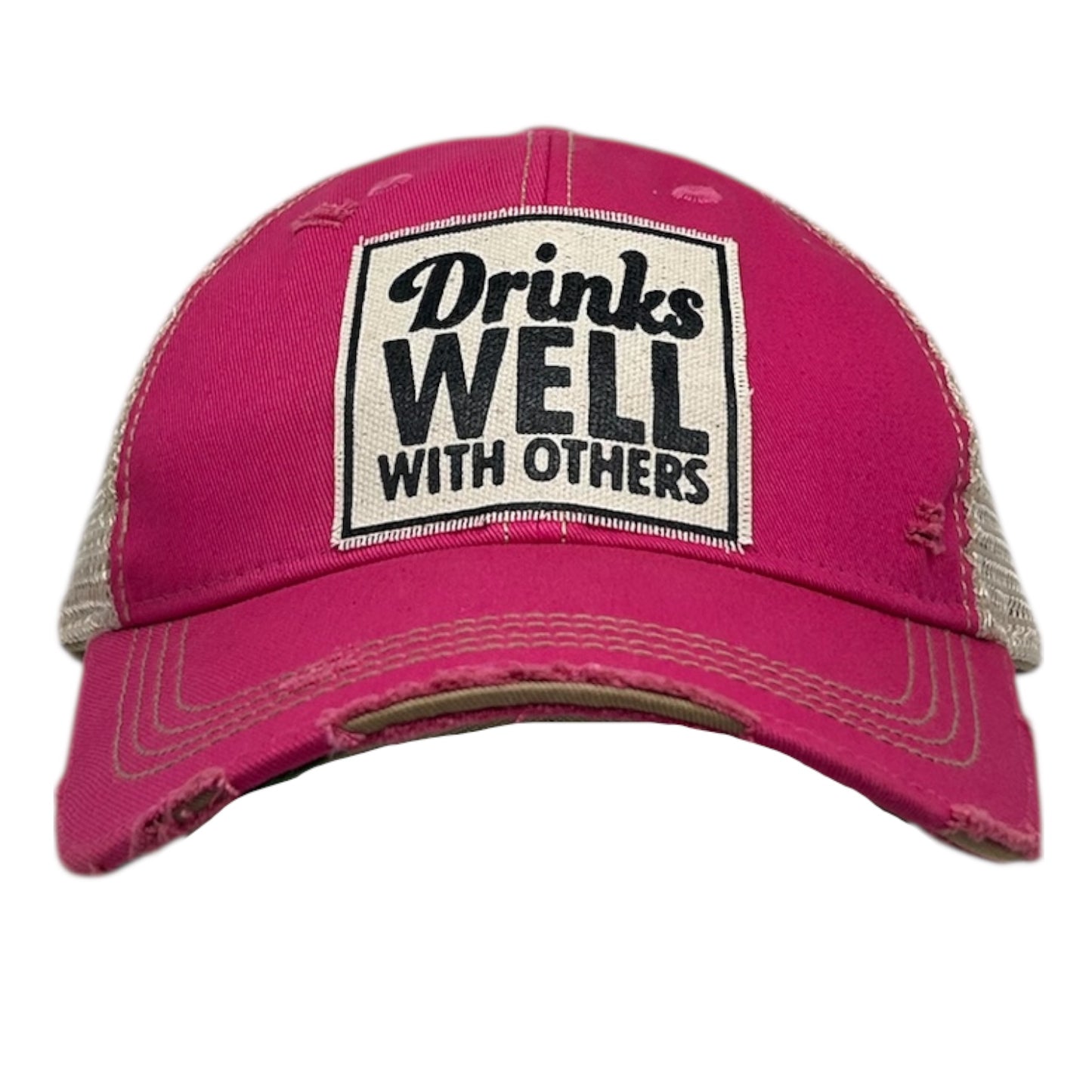 "Drinks Well With Others" Distressed Trucker Cap