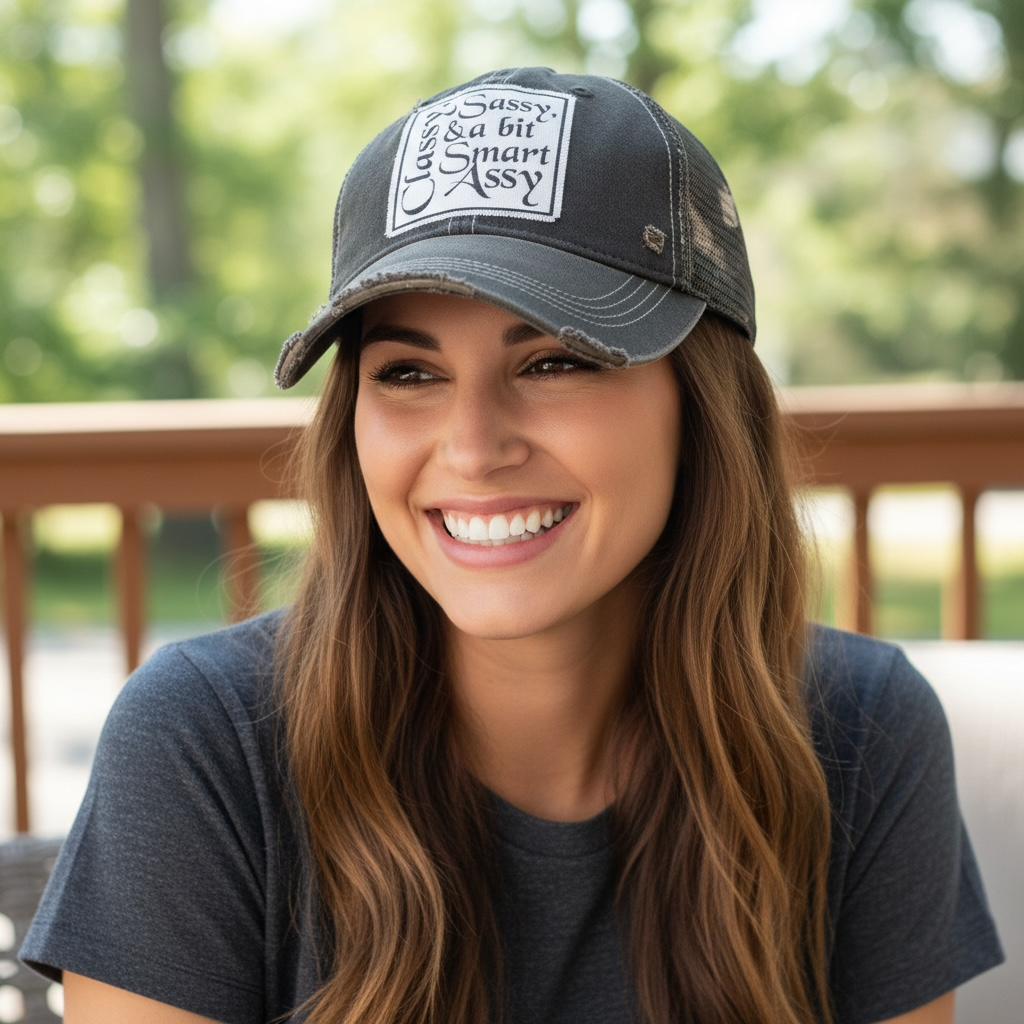 "Classy Sassy & a Bit Smart Assy" Distressed Trucker Cap