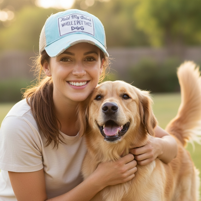 "Hold My Drink While I Pet This Dog" Distressed Trucker Cap