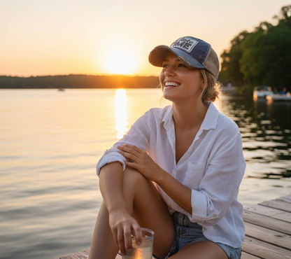 "On Lake Time" Distressed Trucker Cap