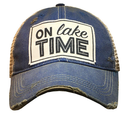 "On Lake Time" Distressed Trucker Cap