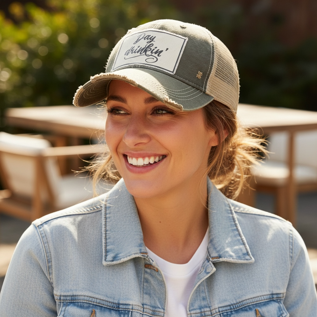 "Day Drinkin' " Distressed Trucker Cap