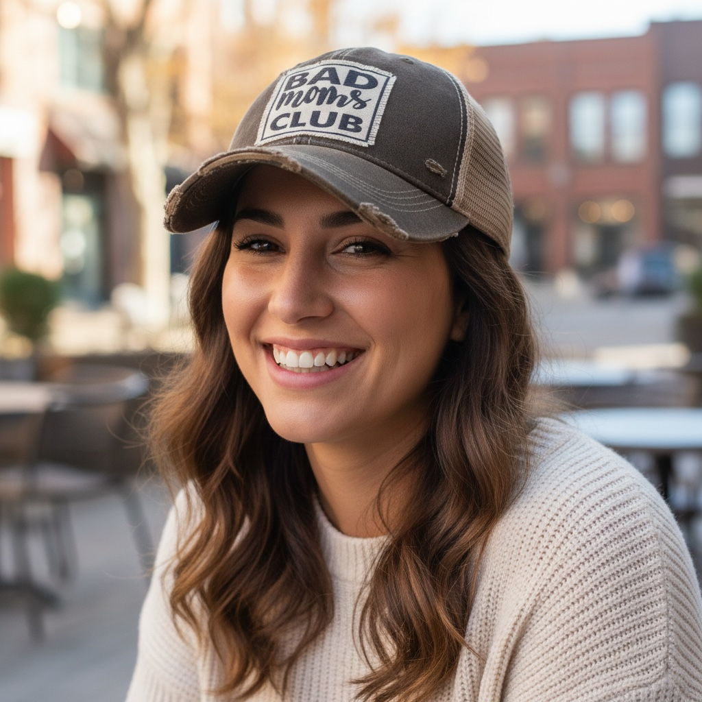 "Bad Mom's Club" Distressed Trucker Cap