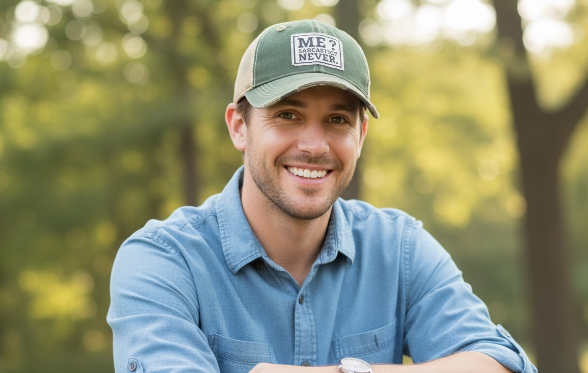 "Me? Sarcastic? Never" Distressed Trucker Cap