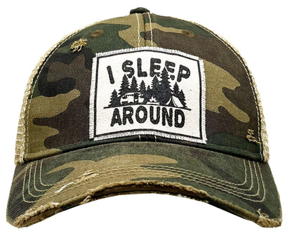 "I Sleep Around" Distressed Trucker Cap