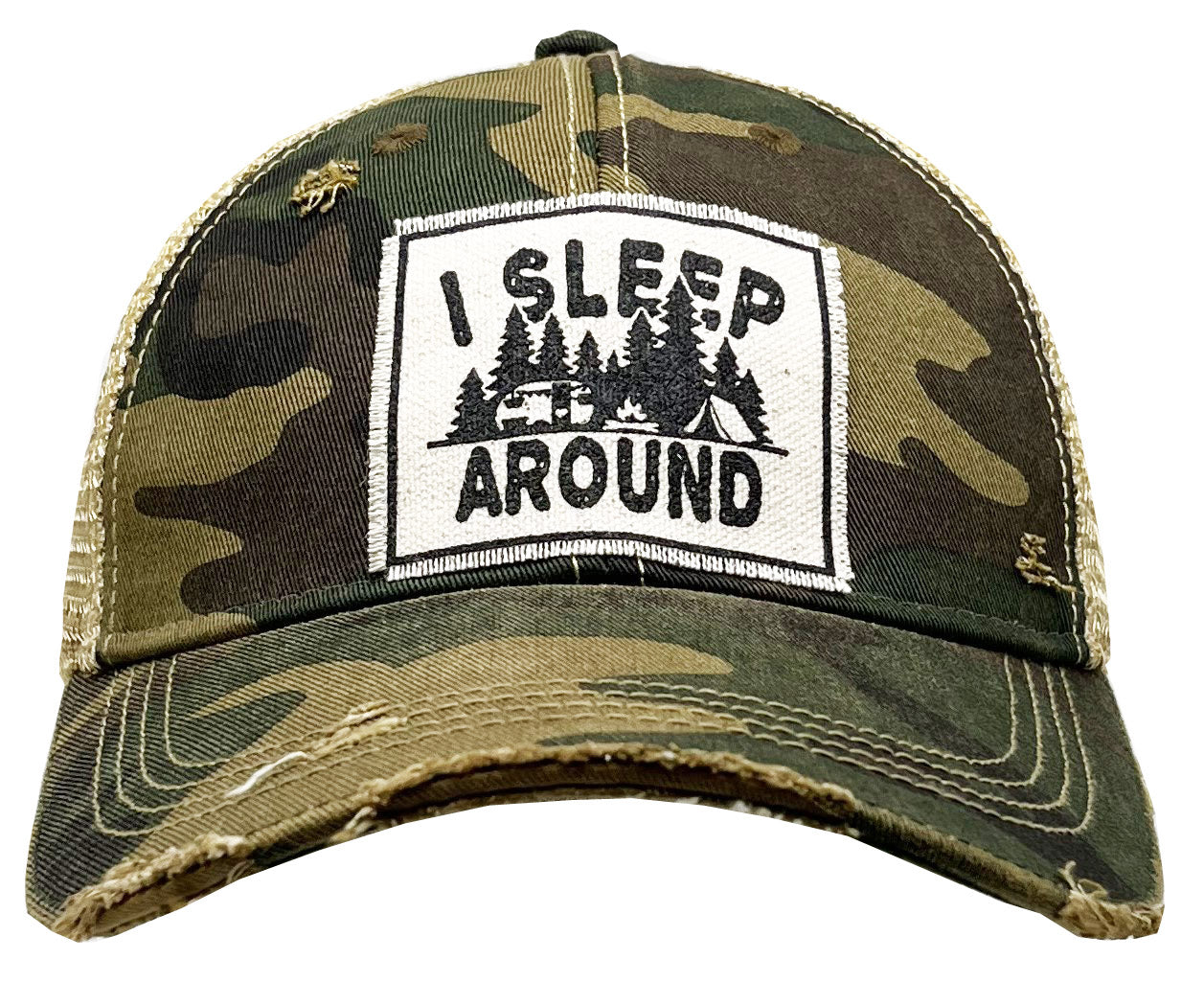 "I Sleep Around" Distressed Trucker Cap