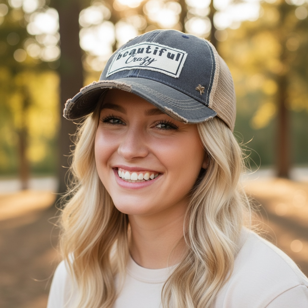 "Beautiful Crazy" Distressed Trucker Cap