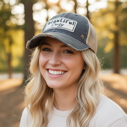 "Beautiful Crazy" Distressed Trucker Cap