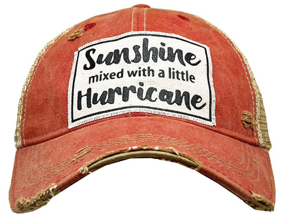 "Sunshine With A Little Hurricane" Distressed Trucker Cap