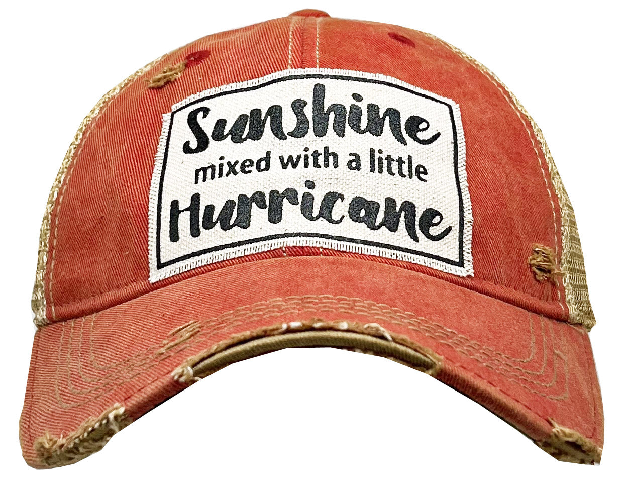 "Sunshine With A Little Hurricane" Distressed Trucker Cap
