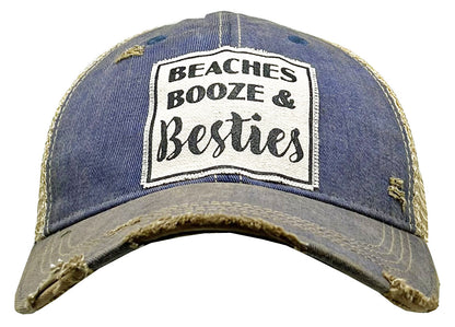 "Beaches Booze & Besties" Distressed Trucker Cap