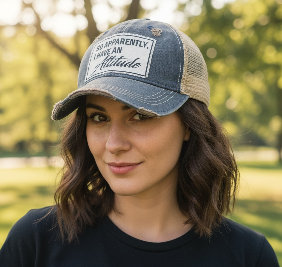 "So Apparently, I Have An Attitude" Distressed Trucker Cap
