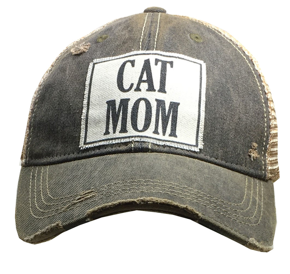 "CAT MOM" Distressed Trucker Cap
