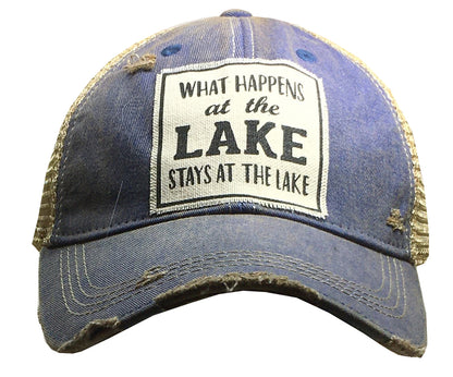 "What Happens At The Lake Stays At The Lake" Distressed Trucker Cap
