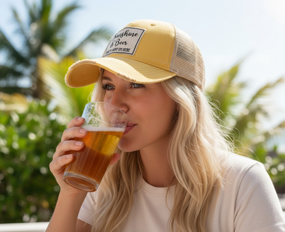 "Sunshine & Beer That's Why I'm Here" Distressed Trucker Cap