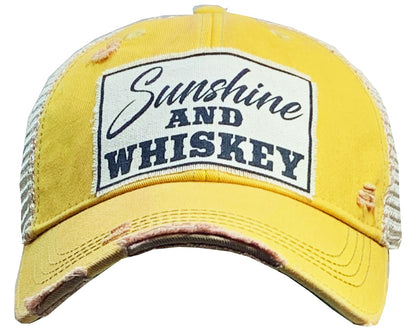 "Sunshine & Whiskey" Distressed Trucker Cap