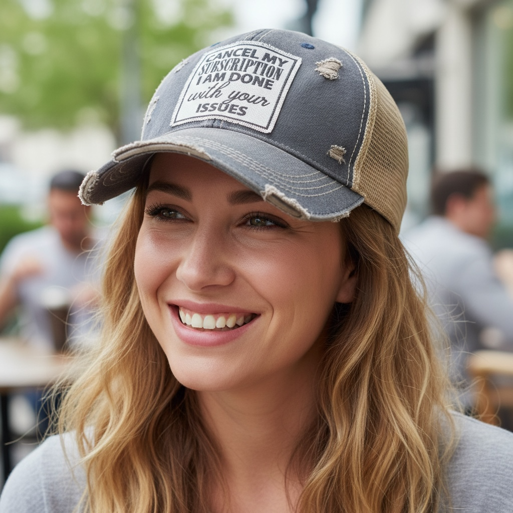 "Cancel My Subscription I Am Done With Your Issues"  Distressed Trucker Cap