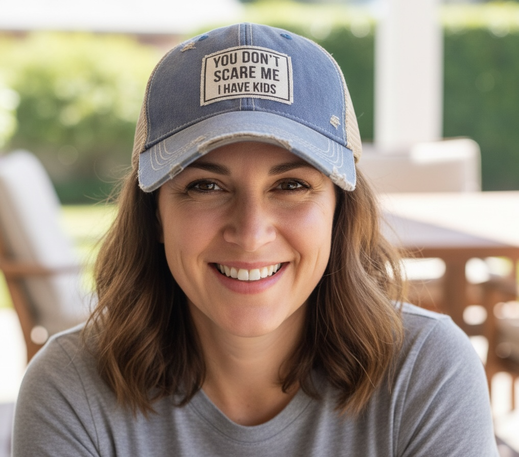 "You Don't Scare Me I Have Kids" Distressed Trucker Cap