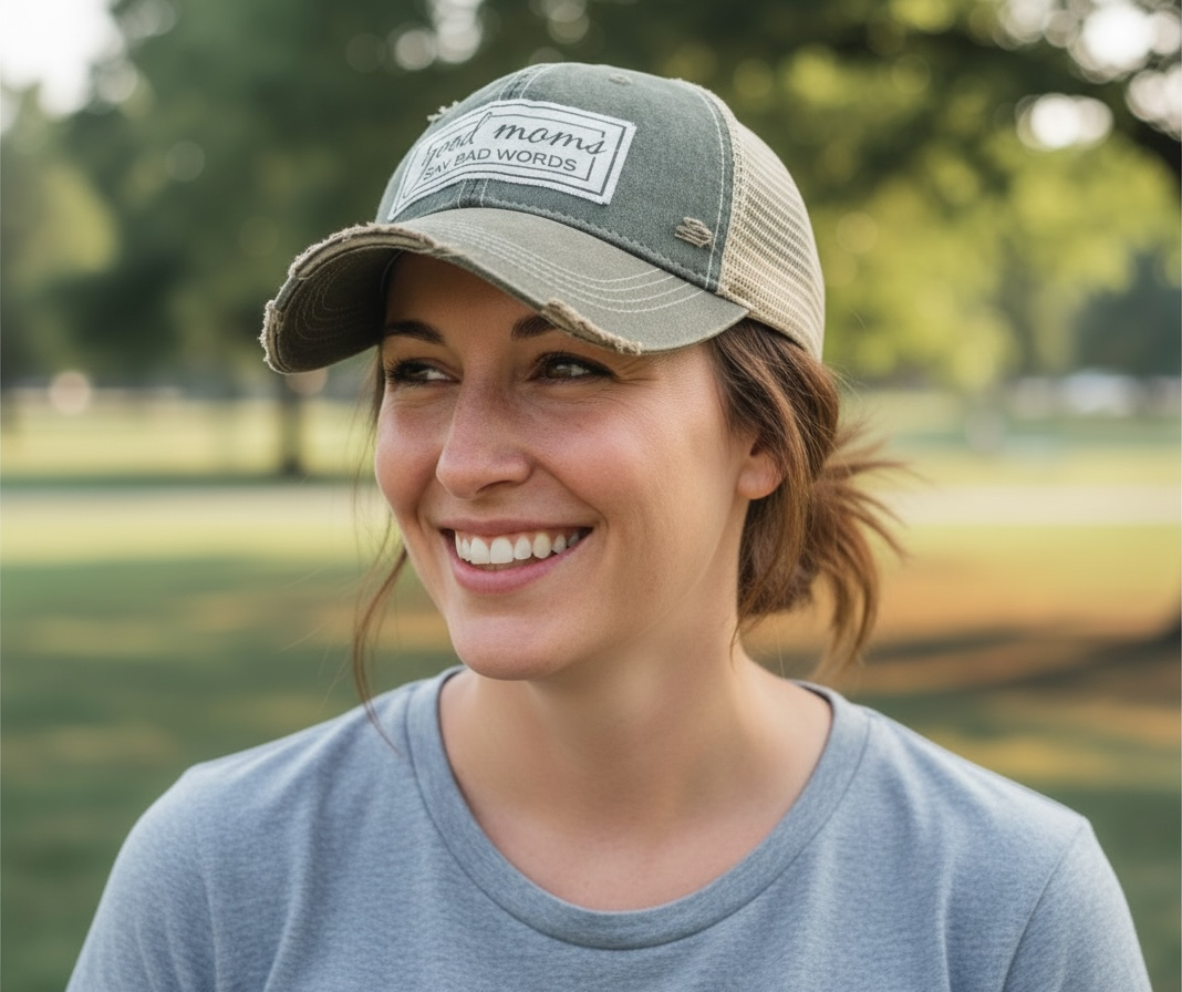"Good Moms Say Bad Words" Distressed Trucker Cap
