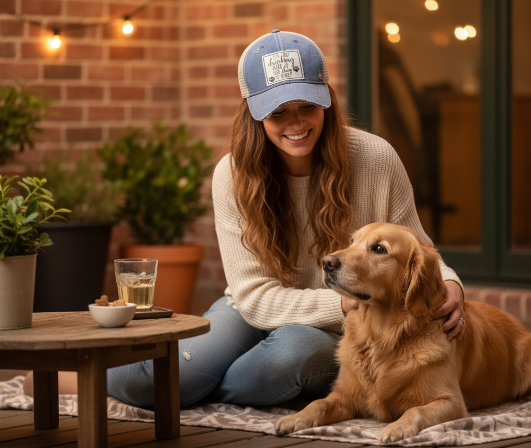 "It's Not Drinking Alone If Your Dog Is Home" Distressed Trucker Cap
