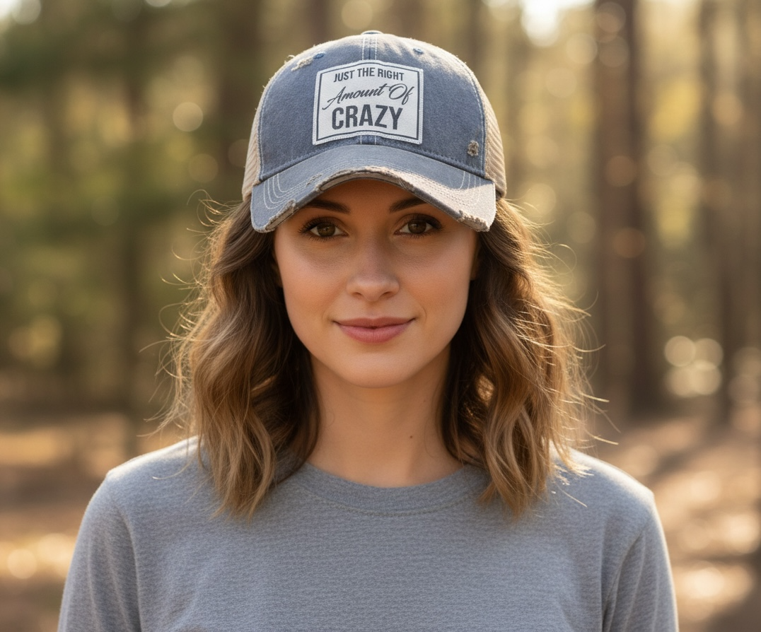 "Just The Right Amount Of Crazy" Distressed Trucker Cap
