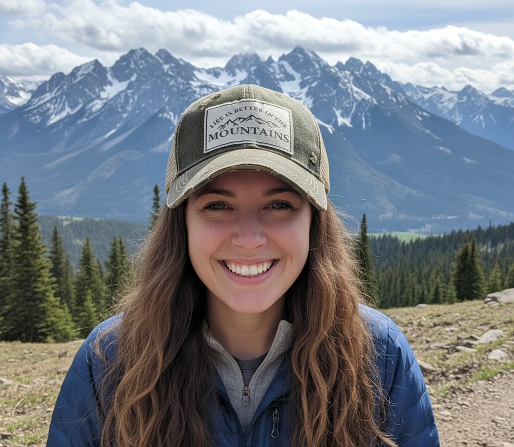 "Life Is Better In The Mountains"" Distressed Trucker Cap