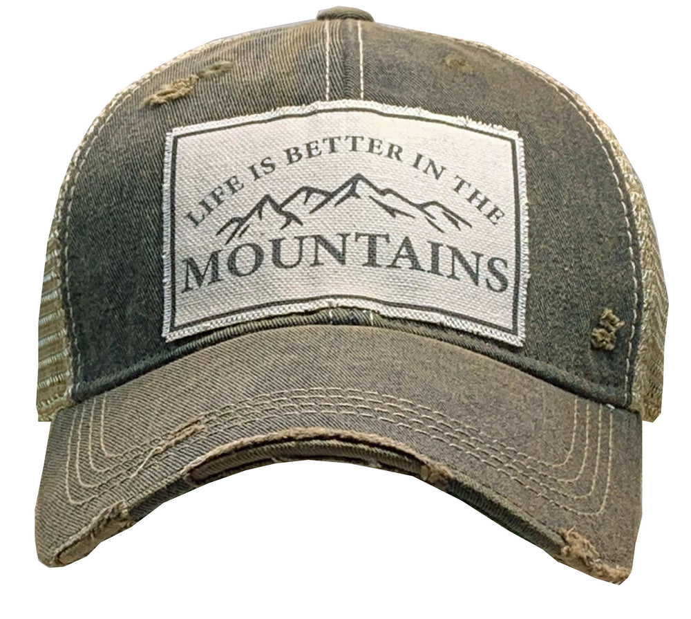 "Life Is Better In The Mountains"" Distressed Trucker Cap
