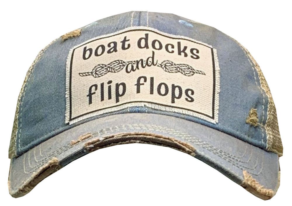 "Boat Docks & Flip Flops"  Distressed Trucker Cap